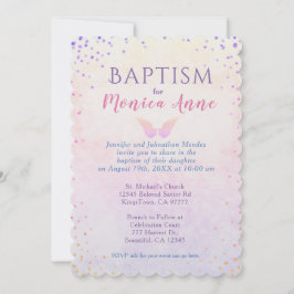 Convite Batismo | Angel Wings & Rainbow Confetti