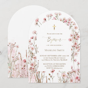 Convite Batismo aquarela flores rosa blush