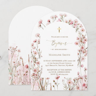 Convite Batismo aquarela flores rosa blush