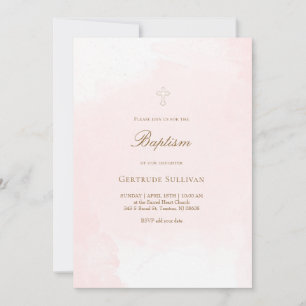 Convite batismo aquarela rosa