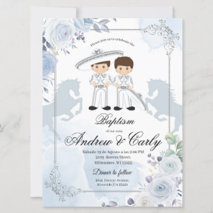 Convite Batismo arcaico mexicano-prata gêmeo