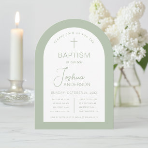 Convite Batismo Arco Sage Verde Moderno Script Crisma