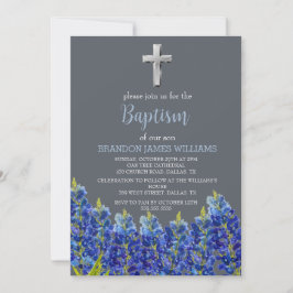 Convite Batismo azul-borrifado com mosquiteiros