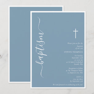 Convite Batismo Azul de Natal Dusty, Script Moderno