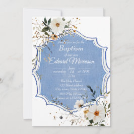 Convite Batismo Azul-Derramante Floral Elegante