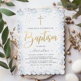 Convite Batismo Azul E Dourado
