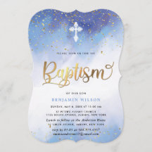 Batismo Azul E Dourado Do Garoto De Aquarela