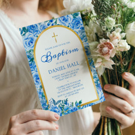 Convite Batismo Azul Moderno Dusty