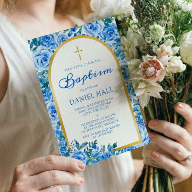 Convite Batismo Azul Moderno Dusty (Criador carregado)