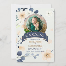 Convite Batismo Azul para Bebê Menino Blossomo Amarelo