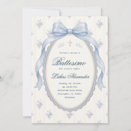 Convite Batismo Bebê Fita Azul Toalha Floral