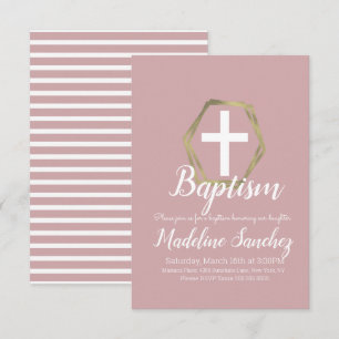 Convite Batismo Bege Rosa Dourado Dedicação Batizado