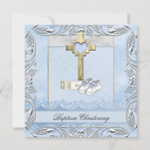 Convite Batismo Blue Cross Menino damasco batizado Bíblia