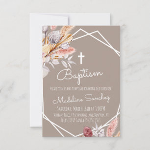 Convite Batismo Boho Aquarela Enquadrado Dedicação de Bebê