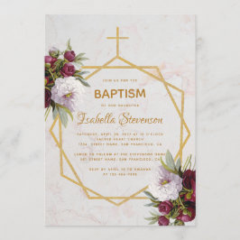 Convite Batismo Borgonha Marble Geométrico