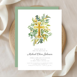 Convite Batismo Botânico Cruzado Religioso