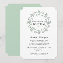 Convite Batismo botânico verde. Ferida simples da menta