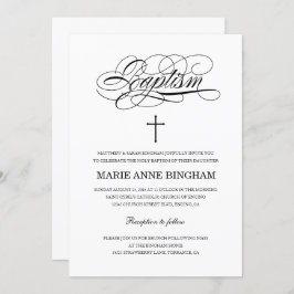 Convite Batismo branco e preto elegante