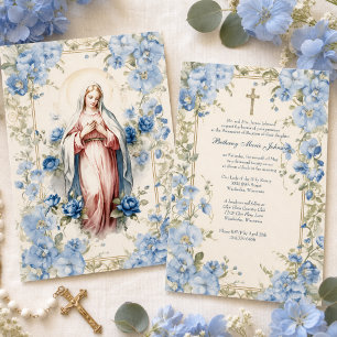 Convite Batismo Católico Crisma Mãe Abençoada Floral