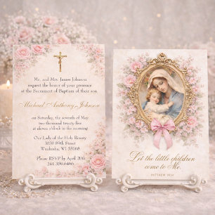 Convite Batismo Católico Crisma Maria Jesus Rosas