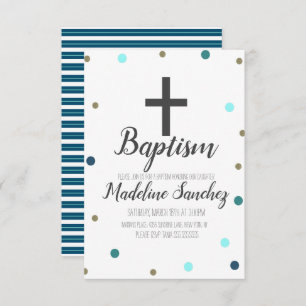Convite Batismo Christening Confetti Blue Foil Pontos Dour