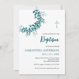 Convite Batismo Christening Eucalyptus Greenery
