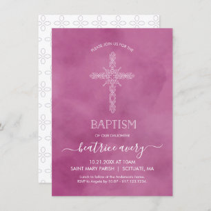 Convite Batismo, Christening Girl Invitation Elegante Cros