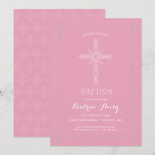 Convite Batismo, Christening Girl Invitation Elegante Cros