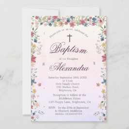 Convite Batismo Christening Photo Pink Floral Girls