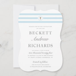 Convite Batismo Clássico de Blue Stripe