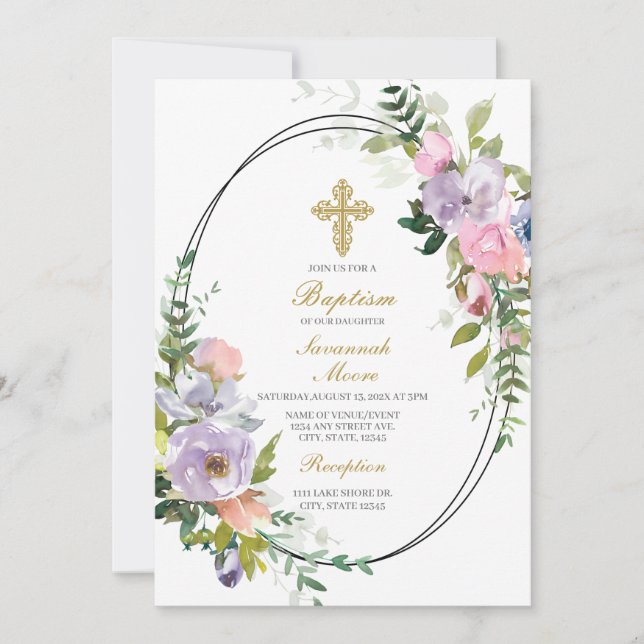 Convite Batismo colorido do buquê (Frente)