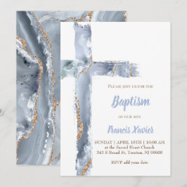 Convite batismo com agata azul-aquarela