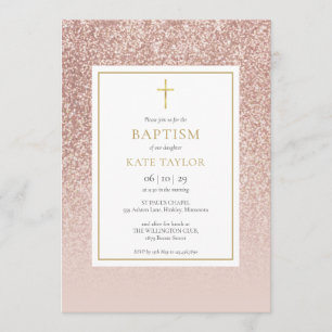 Convite Batismo com Brilho em Rose Gold