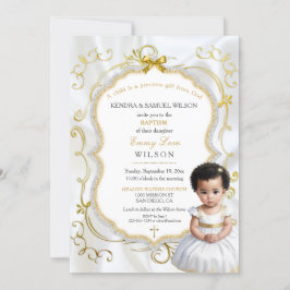Convite Batismo Comunhão Crisma Menina Branco Dourado