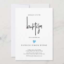 Convite Batismo Contemporâneo Menino Blue Heart Boy