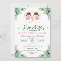 Batismo Convidando Espanhol duas irmãs gêmeas Girl