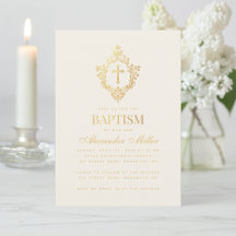 Batismo Crest Vintage Elegante Folha Dourada Falso
