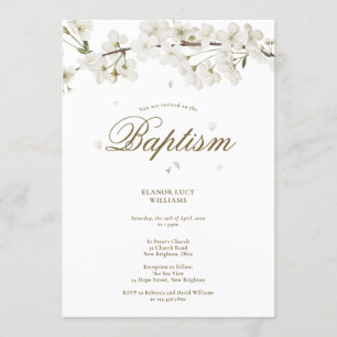 Convite Batismo Crisma Elegante Flor de Branco Floral 