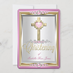 Convite Batismo Crisma Meninas Cruz Rosa Pérola 2