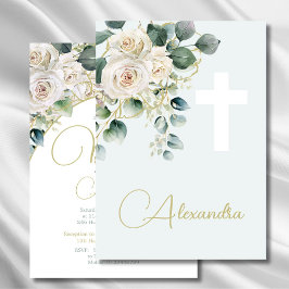 Convite Batismo cristalizando a Cruz Religiosa Verde Suave