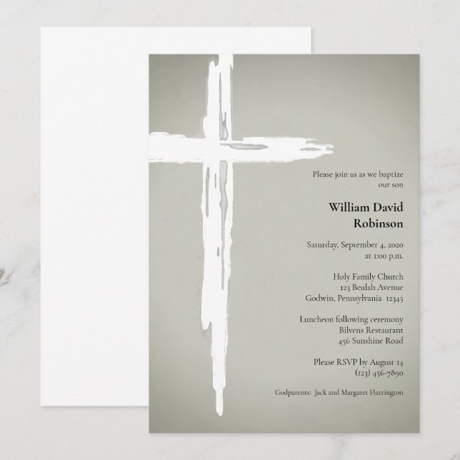 Convite Batismo Cristão Religioso Minimalista (Frente/Verso)