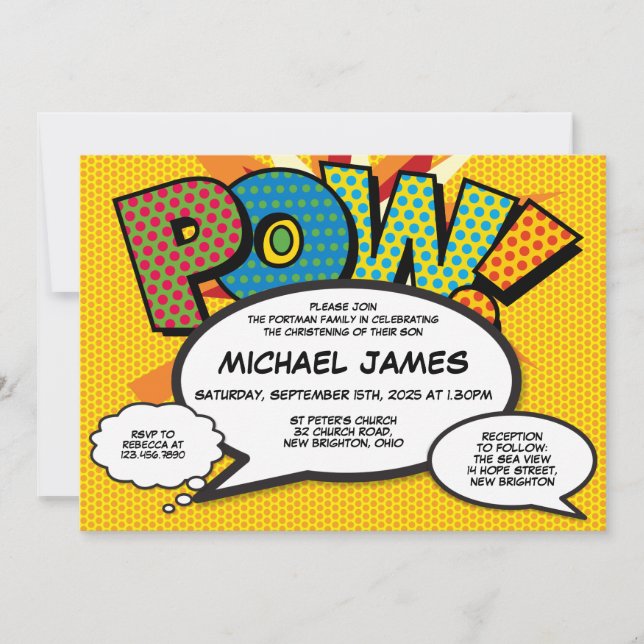 Convite Batismo Cristening Modern Comic Gênero Neutro (Frente)