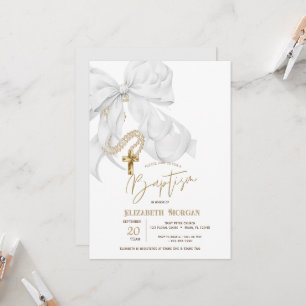 Convite Batismo Cruz de Pérolas Arco Branco Aquarela