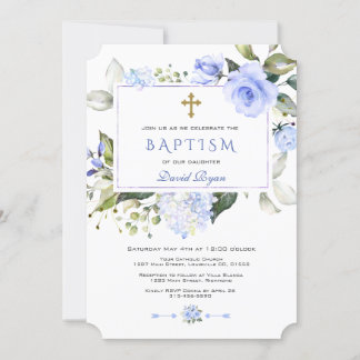 Convite Batismo Cruzado com Moldura Azul-Cria