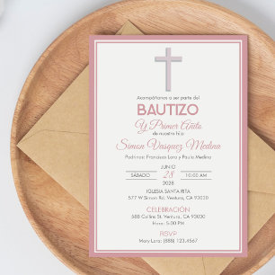 Convite Batismo cruzado minimalista e primeiro aniversário
