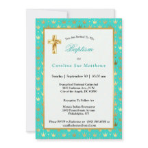 Batismo da Coroa Elegante Dourada Turquesa