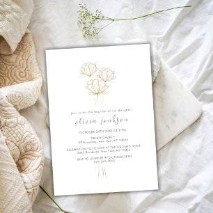 Convite Batismo da Dourada Flor Negra Moderna