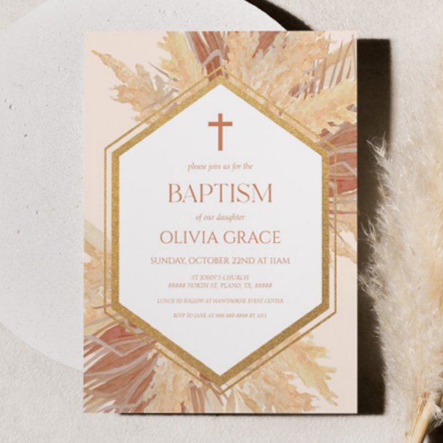 Convite Batismo da Flor Floral Boho-Rosa Boêmia Rosa (Criador carregado)