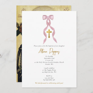 Convite Batismo da Garota Ortodoxa Grega Arco Rosa