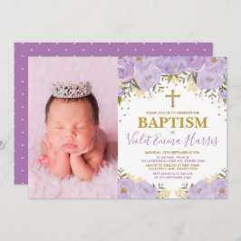 Convite Batismo da Lavanda Floral Púrpura da Aquarela Eleg